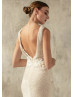Draped Neck Ivory Sparkly Sequin Lace Trim Wedding Dress